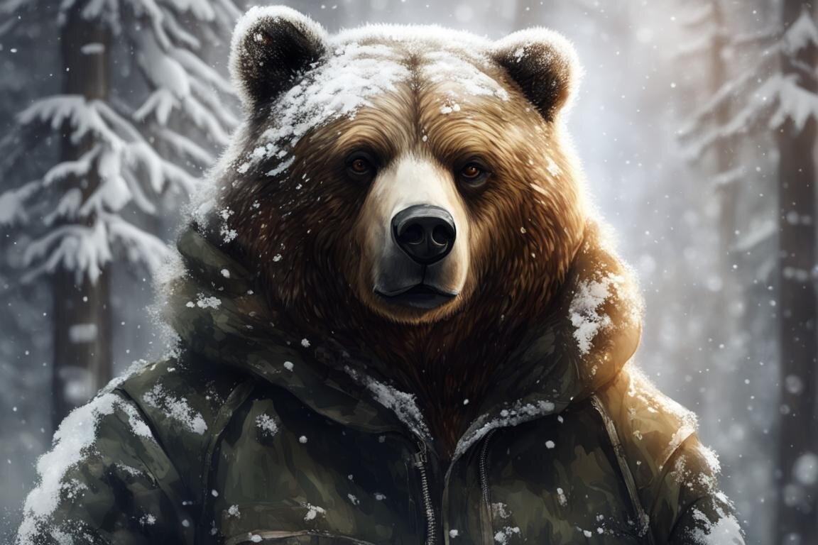 Медведь в зимнем лесу. Нейросеть Kandinsky 3.0.