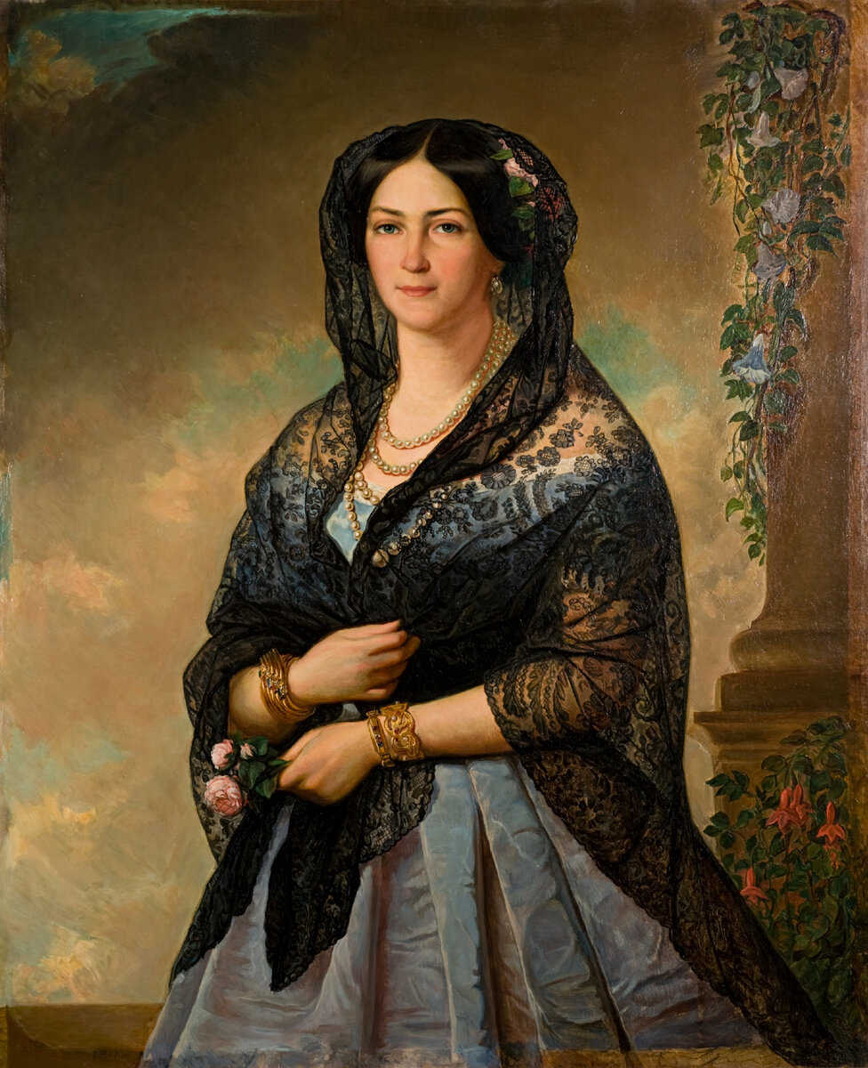 A. J. Perignonin  «Женщина в светло-голубом платье, с черной кружевной накидкой на голове и плечах» / Городской музей Хельсинки, Финляндия