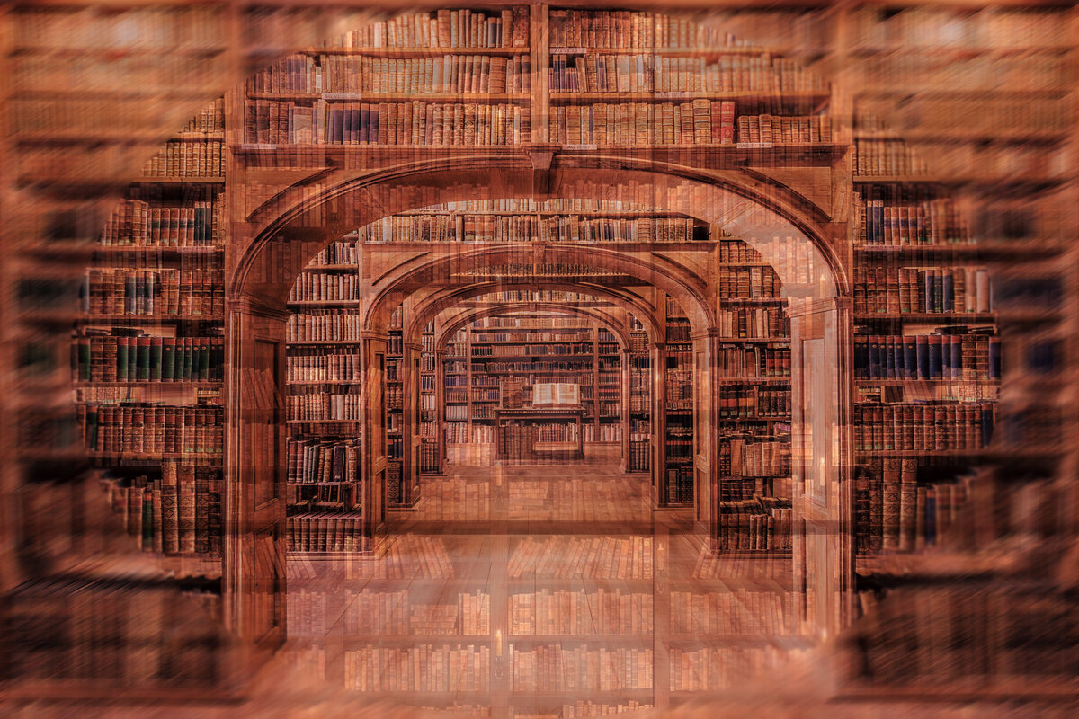 Книги, книги, тонны книг... коллаж на основе сетевых файлов... беспризорно иллюзорный стоэтажный трехколлажный многополочный дом-склад...