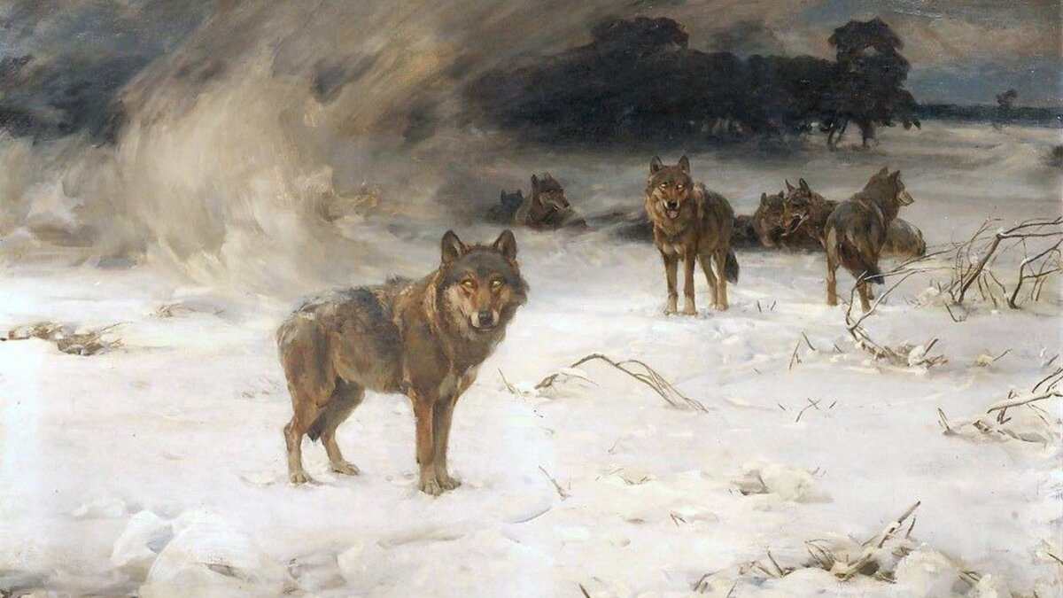 «Wolves in a Snowstorm» Alfred von Wierusz-Kowalski (1849-1915)