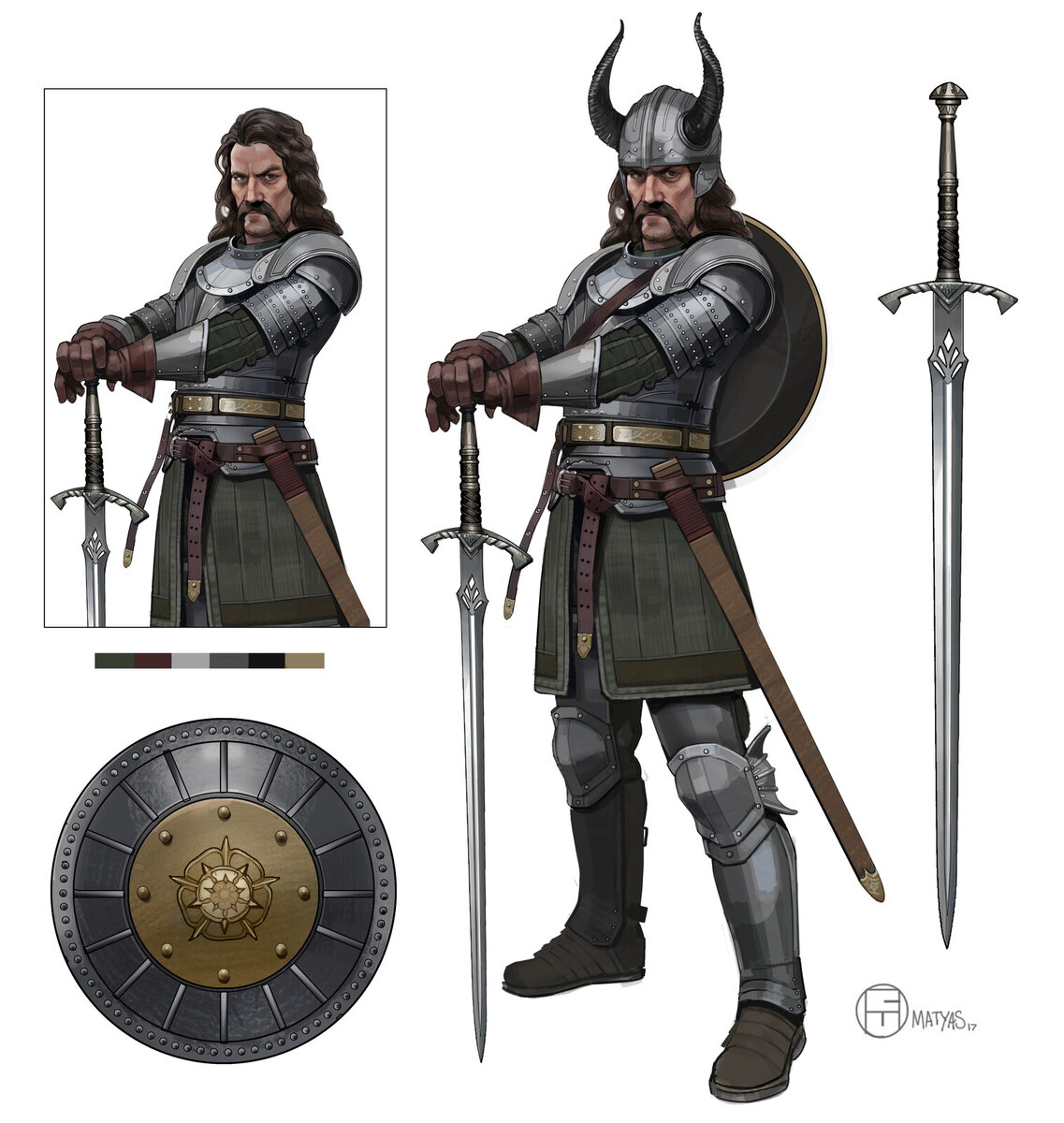 Стурм Светлый Меч в доспехах соламнийского рыцаря (арт Brian Matyas, ArtStation).