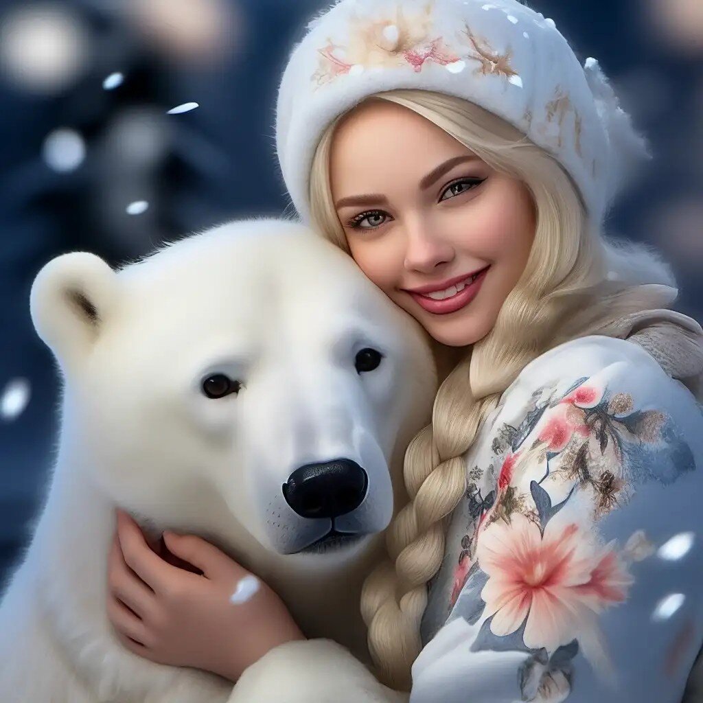 Русская красавица с белым мишкой