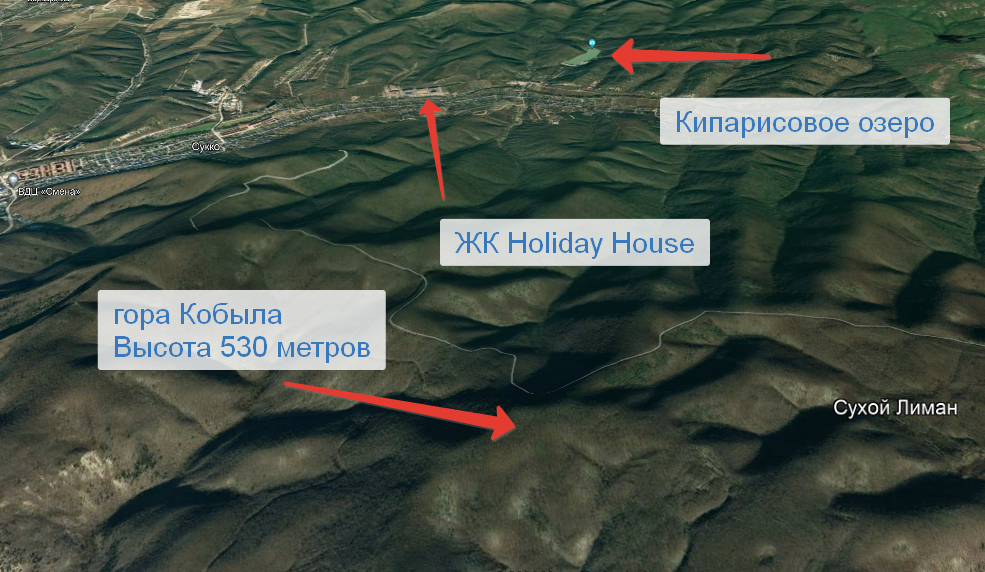 Гора Кобыла высотой 530 метров на карте