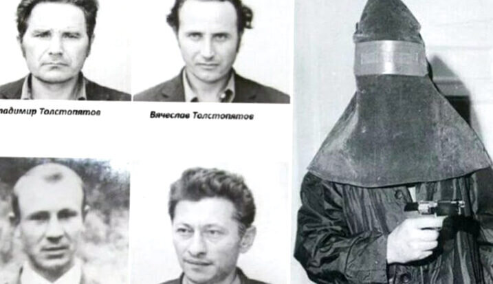 Снизу - Самасюк и Горшков. На человеке справа - маска, которую использовал один из грабителей во время налетов.