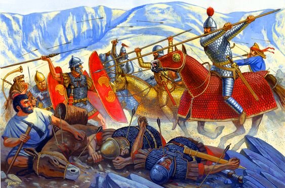 Атака парфянских катафрактов против римского легиона Марка Антония. Художник-иллюстратор Джонни Шумейт.