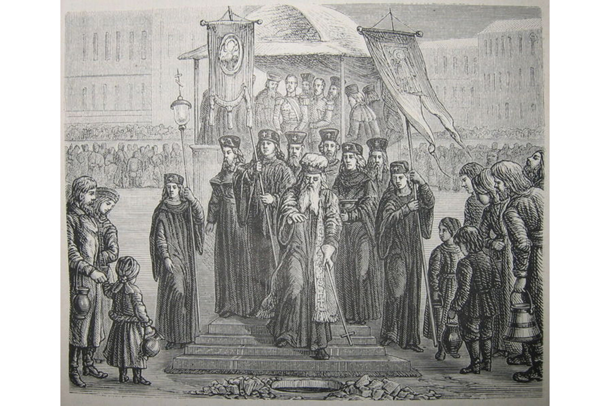 Водосвятие на Неве в день Крещения Господня / Рисунок из немецкой книги «Нынешняя Россия. Рисунки и изображения из всех частей европейского царства» (Лейпциг, 1876)