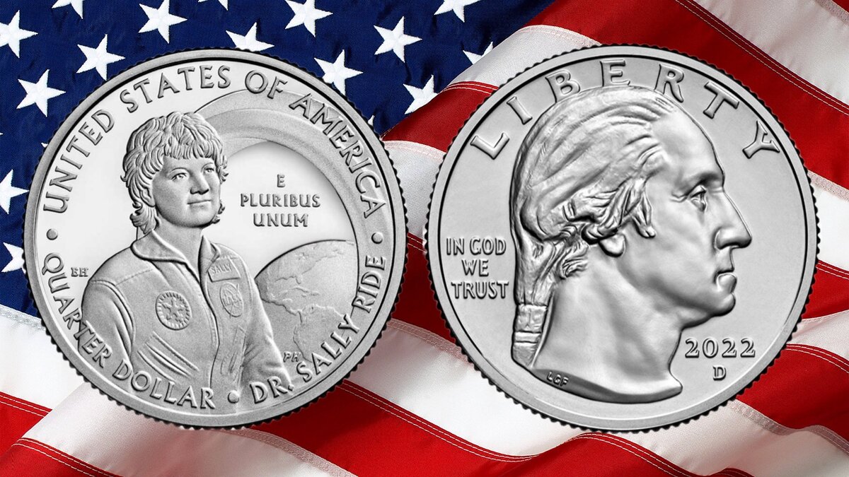 Вторая монета в серии монет «Американские женщины» - 25 центов США 2022 года Салли Райд.