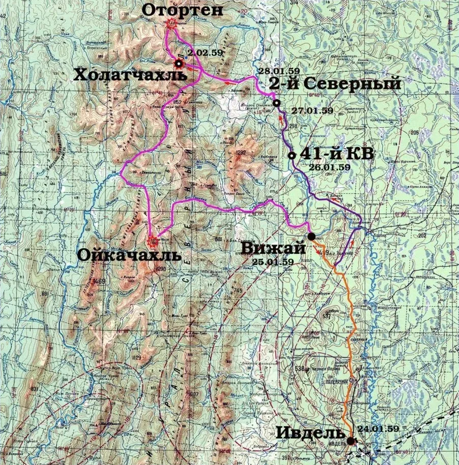 Маршрут группы дятлова. Маршрут группы дятлова
