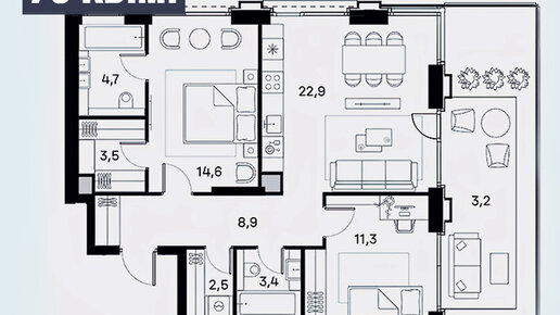 планировка 3х комнатной квартиры 75 кв м