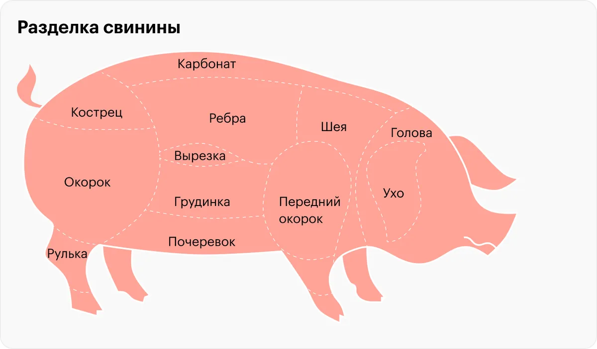 Части свиного мяса. Схема разделки свиной туши. Схема разруба свинины. Части туши свинины схема.