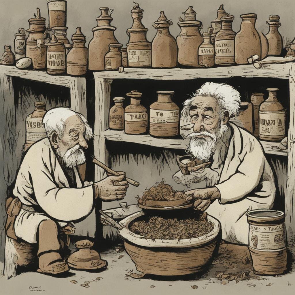 Два старика разговаривают и готовят табак для курения