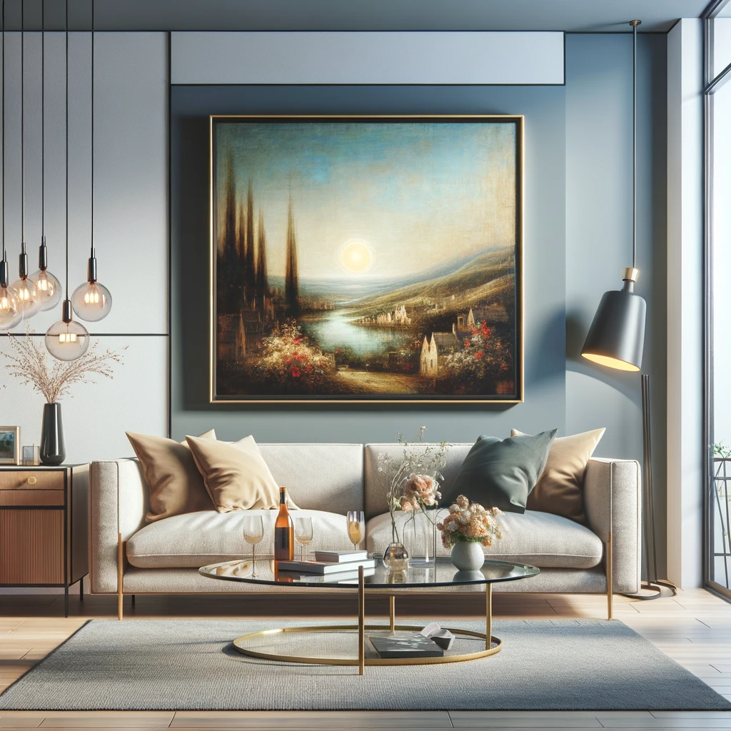 Картина в интерьере гостиной способна стать центром притяжения взглядов