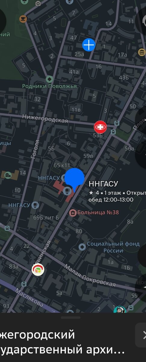 Скрин из приложения Дубль Гис расположения усадьбы купца Маркова.