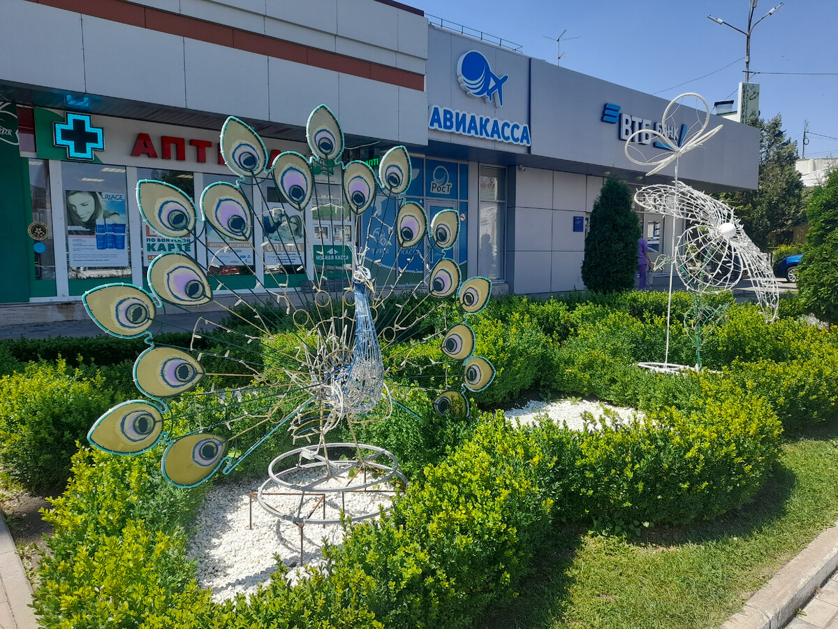 Ессентуки 2023 г. Скульптура Павлин находится рядом с вокзалом. Фото сделано дочерью Софией