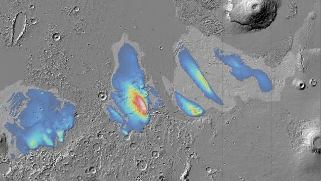    Предполагаемые залежи водяного льда под частью экватора Марса / © Planetary Science Institute