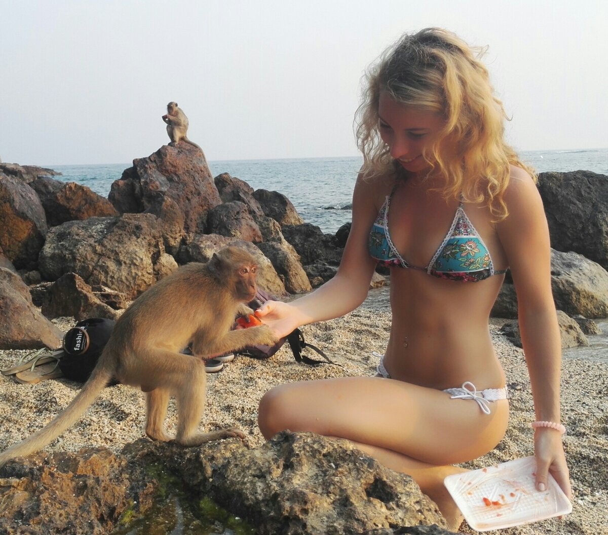 Таиланд 2018, остров Ко Лан, Monkey beach. Я без паспорта и без парня, угощаю обезьяну:)