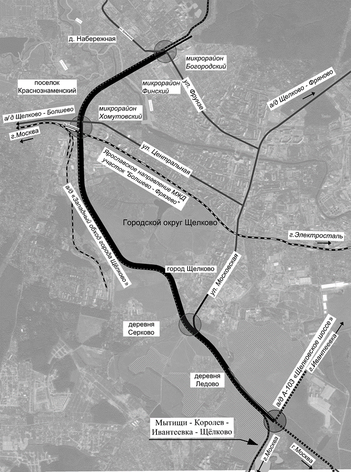 Схема Западного обхода Щелково из проекта планировки.