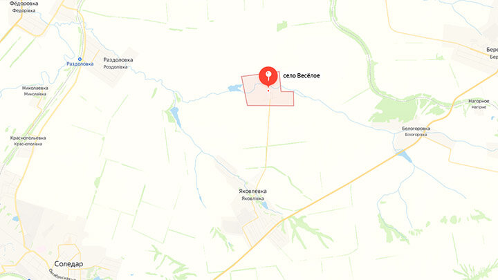 РУССКАЯ АРМИЯ ОСВОБОДИЛА СЕЛО ВЕСЁЛОЕ. НО ПОКА О БРОСКАХ НА СЕВЕРСК И НЕМЕДЛЕННОМ ВЗЯТИИ РАЗДОЛОВКИ ГОВОРИТЬ РАНО. СКРИНШОТ ЯНДЕКС-КАРТЫ