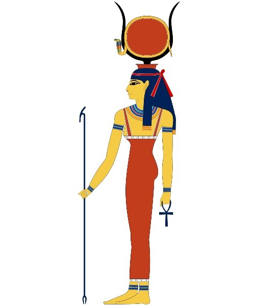 Древнеегипетская богиня Хатор. Изображение частично основано на ее изображении, найденном на гробнице Нефертари. Викисклад