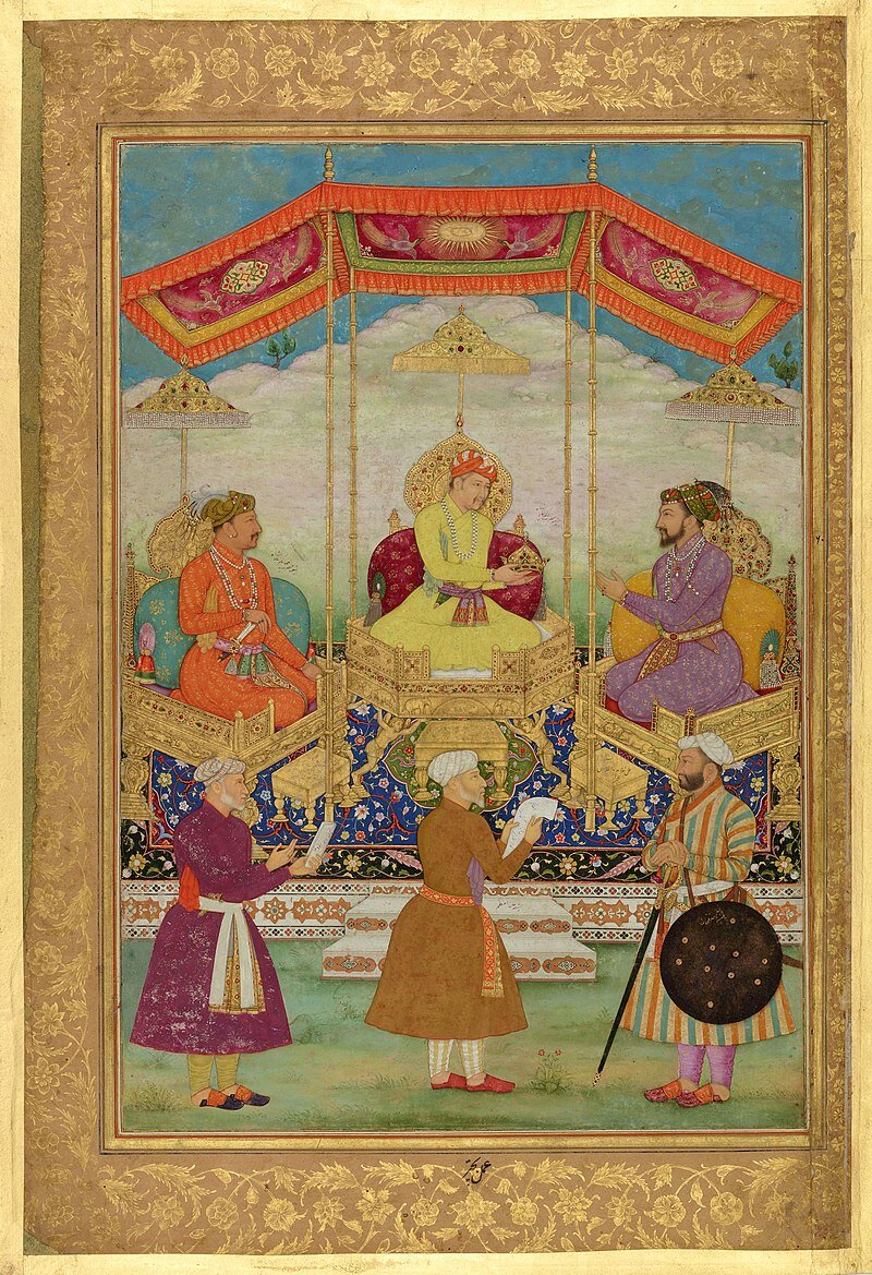 Акбар передает корону своему внуку Шах Джахану I. «Альбом Минто», 1631 год. Библиотека Честер Битти. 