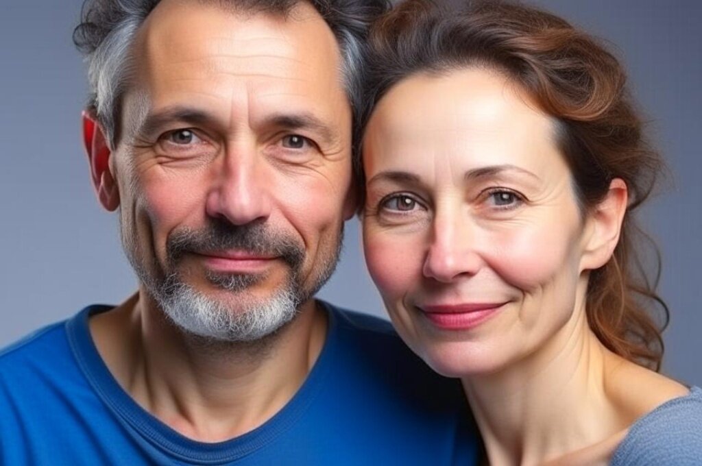 Женщины и мужчины одного возраста. На фото очень похожи друг на друга