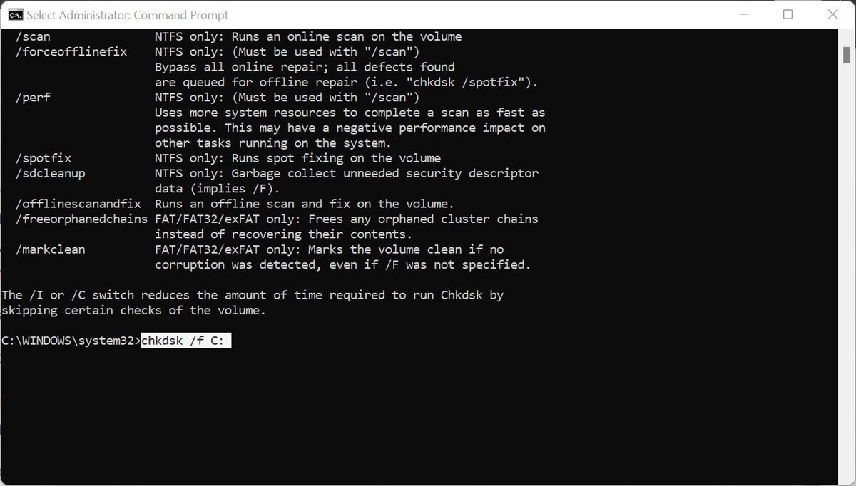 Не удается заблокировать диск chkdsk