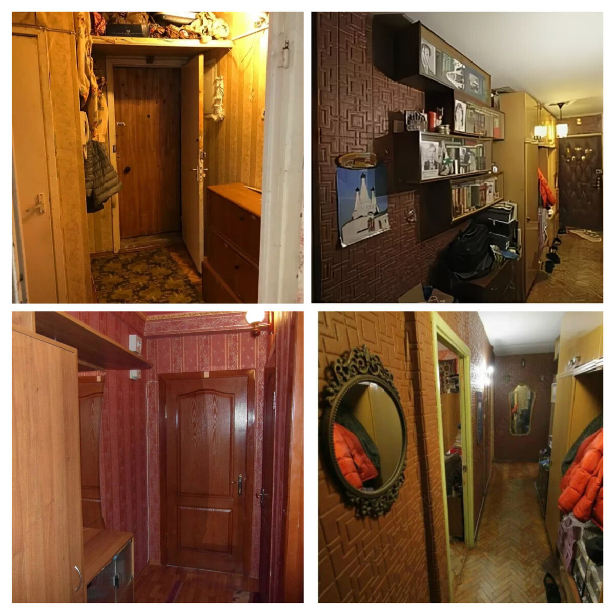 Да, для контраста я взяла классику восприятия коридора 80ых прошлого столетия. Но согласитесь, многие так и застряли в тех шаблонах и цветах. Я бы за пару дней преобразила эти коридоры. Выбросила убогие вешалки - вещи ТОЛЬКО в шкаф! Выбросила антресоли. Ведро краски и всё покрасить в белый цвет. Повесить ещё  + две люстры. Наклеить зеркала на шкафы и стены, повесить зеркала в багете вместо вешалки, над комодом. Большие прямоугольники. Всё можно купить за копейки на авито или пособирать по дому)). 