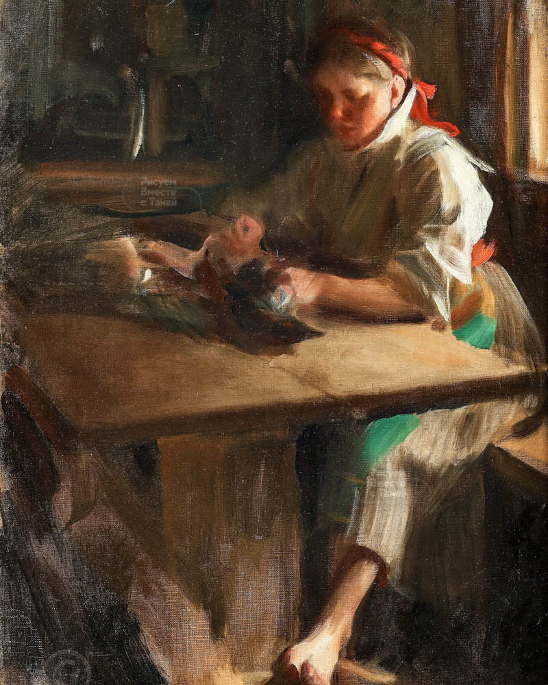 Андерс Цорн – Ида ощипывает птицу 1907