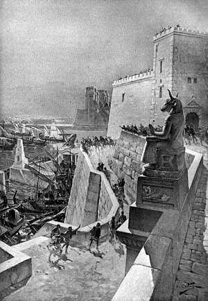 Осада Тира. Рисунок художника XIX в. André Castaigne 