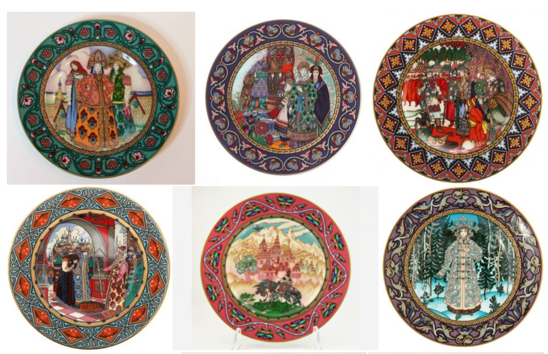 Тарелки с рисунками художника Бориса Зворыкина.