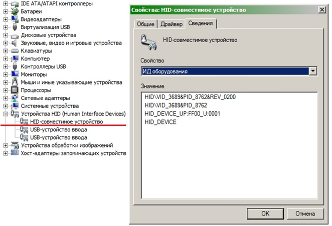 Рисунок 2. - Информация о ключе в диспетчере устройств.