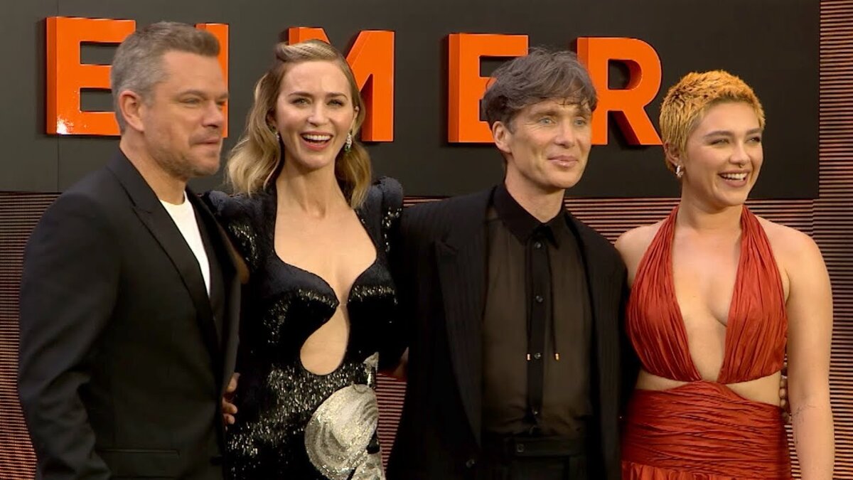 Актеры Мэтт Дэймон, Эмили Блант, Киллиан Мёрфи и Флоренс Пью на премьере