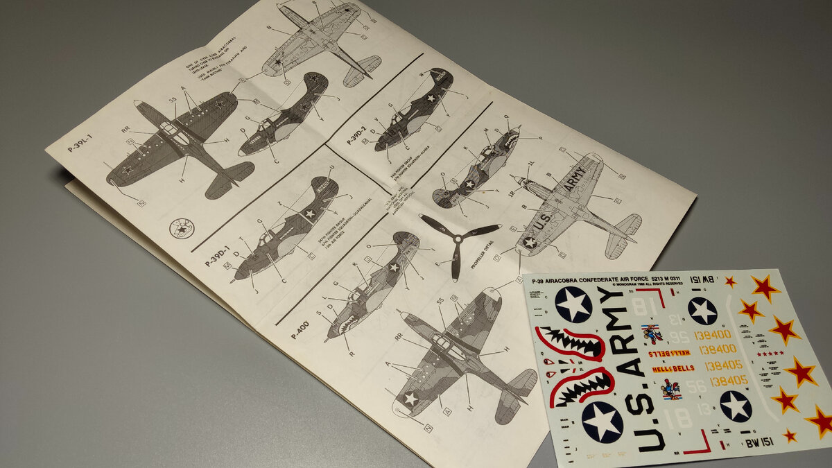 Инструкция и декаль из набора P-39 Airacobra 1/48 Monogram 5213.