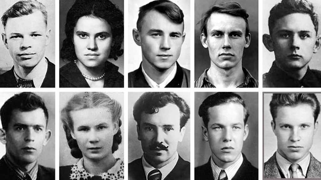 Группа Игоря Дятлова (слева сверху-направо: Игорь Дятлов, Зинаида Колмогорова, Рустем Слободин, Юрий Дорошенко, Георгий (Юрий) Кривонищенко, Николай Тибо-Бриньоль, Людмила Дубинина, Семен Золотарев, Александр Колеватов, Юрий Юдин)