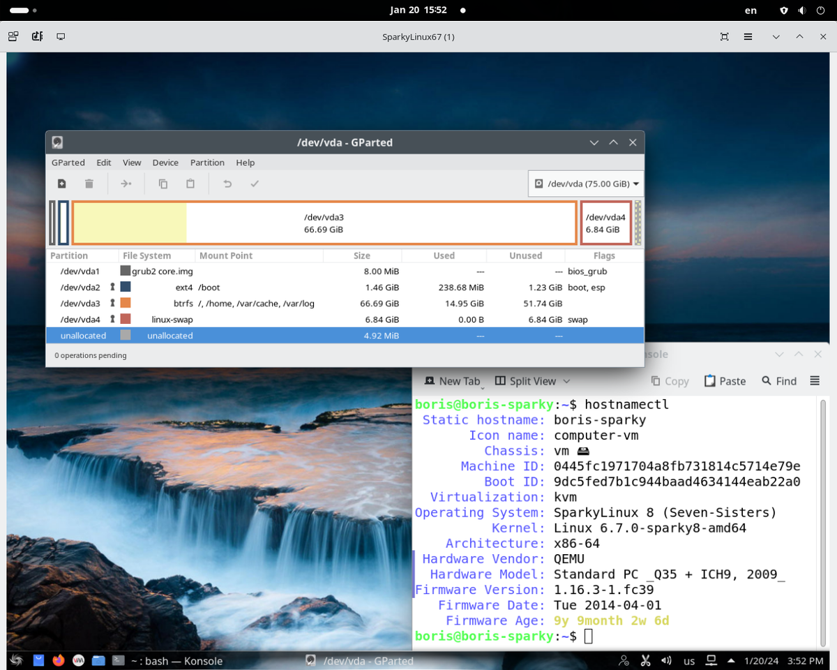 Disk layout for Sparky 2024.1 KVM Guest
