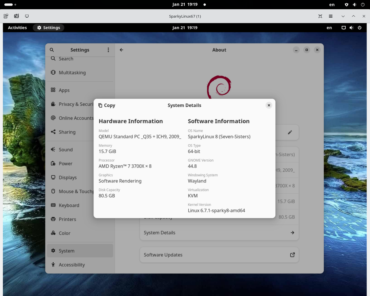 Gnome 44.8 && Wayland were setup on SparkyLinux 2024.1  (kernel 6.7.1)