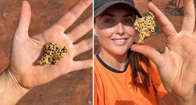 В австралийской глубинке 28-летняя женщина из Калгурли, золотоискатель в четвертом поколении, по имени Тайлер Махони обнаружила металлодетектором гигантский самородок