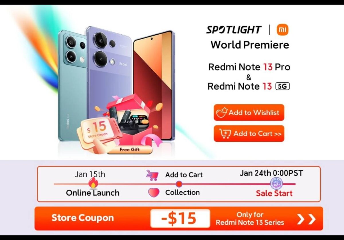  Мировые премьеры:  Глобальные версии Redmi Note 13 Pro и Redmi Note 13 5G    Старт продаж 24 января в 11:00 (МСК) ⏰ (до начала продаж заказы не принимаются и по ссылкам установлены нереальные цены): 