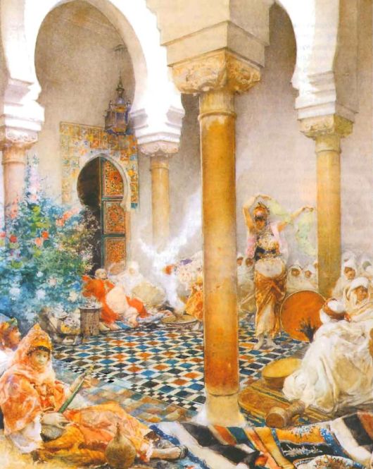 Густав Симони "Представление" Конец XIX в. Масло. Галерея Матаф, Лондон