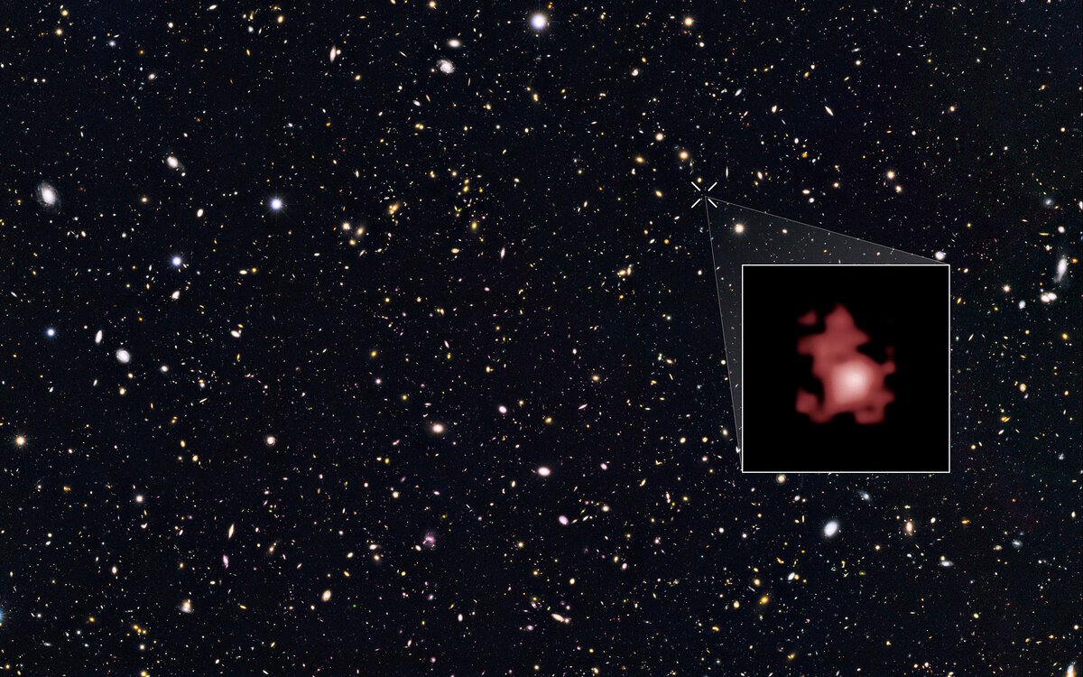 GN-z11 – одна из самых далеких галактик из известных. Credit: NASA, ESA, and P. Oesch (Yale University)