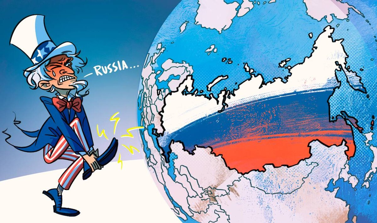 Запад против России. Россия против США. Геополитика России. Карикатура на Европу.