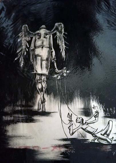 Григоров Олег "Ангел" 60х50 бумага граттаж