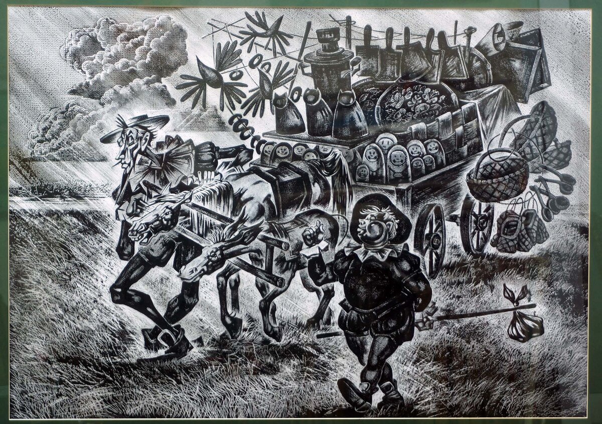 Григоров Олег "Дон Кихот Из России с любовью" 61х84 бумага граттаж воскография 2012 г