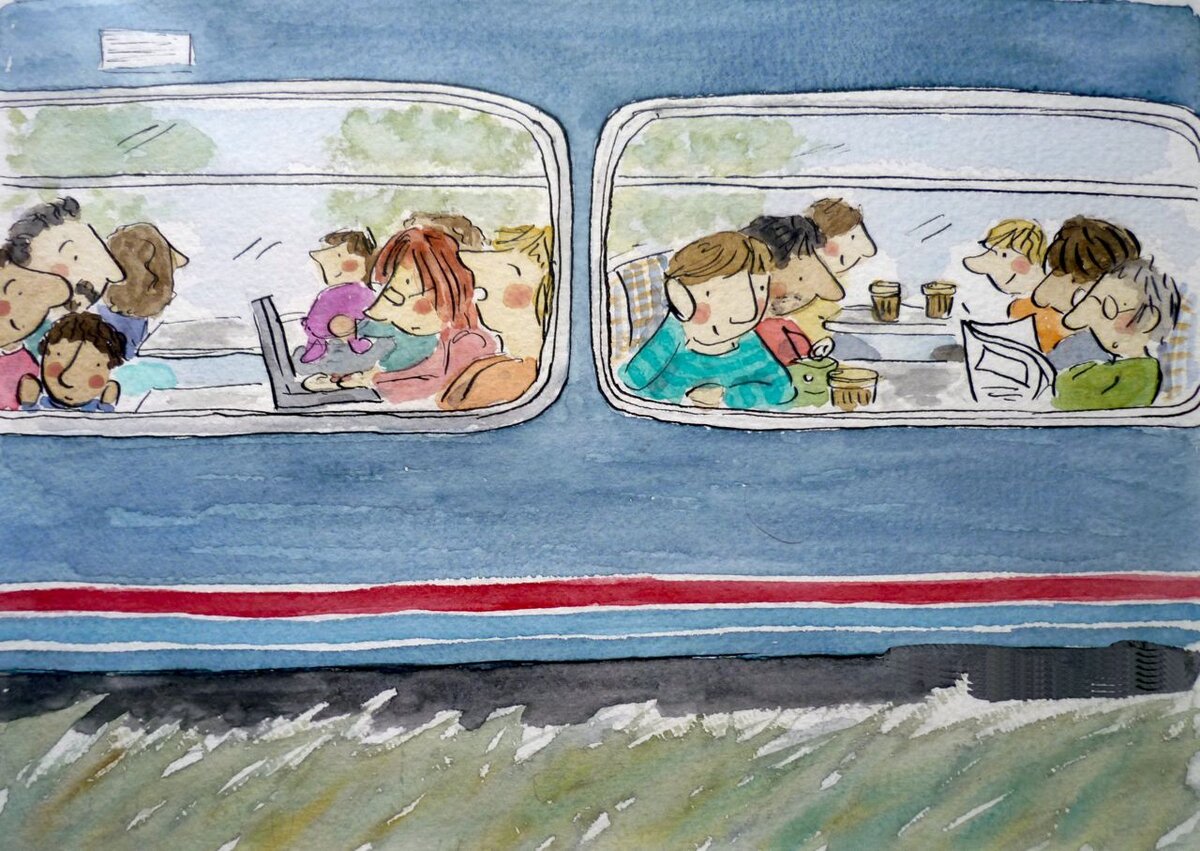 Едем маму с другом. Поезд иллюстрация. Поездка на поезде иллюстрация. Пассажиры в поезде. Поезд с пассажирами рисунок.