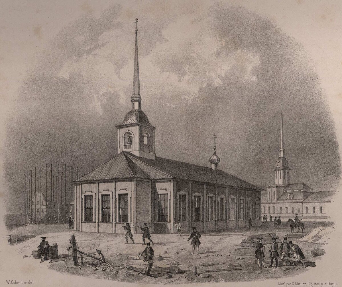 Первая Исаакиевская церковь. Литография XIX века с рисунка 1845 года 