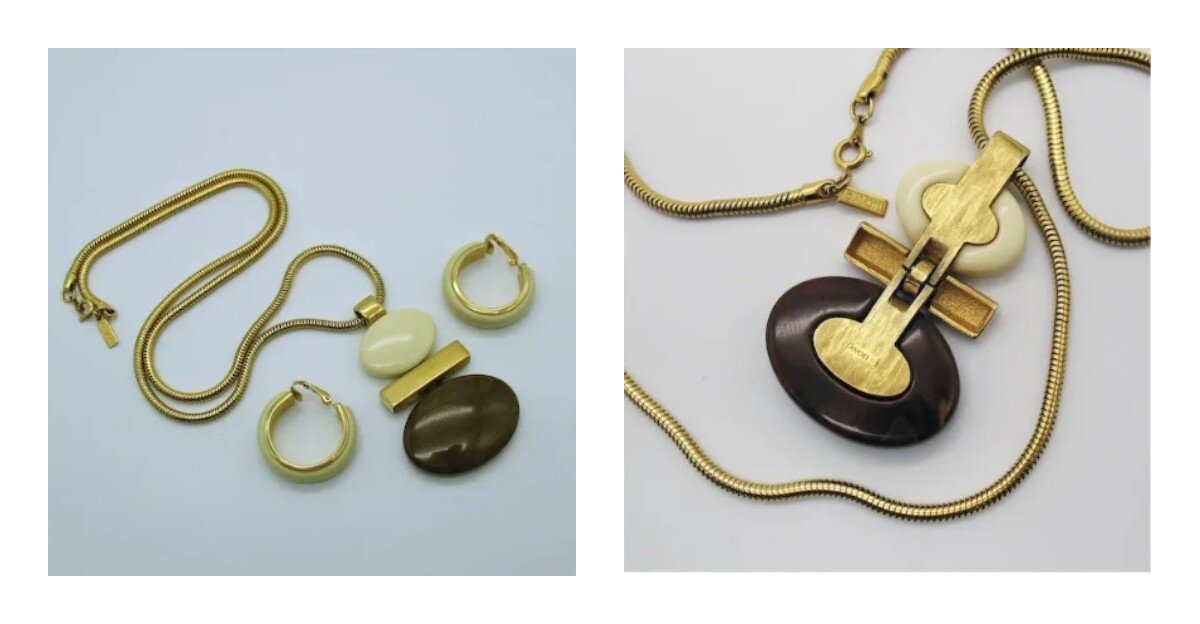 Колье Polished Oval Necklace (1976 г) из линейки The Collection от S.M. Kent. Украшения этой линейки маркировались только Avon, а о принадлежность к The Collection можно узнать только по информации на коробочке