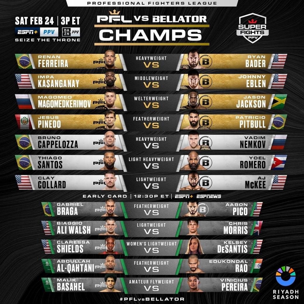     Кард турнира PFL и Bellator 24 февраля