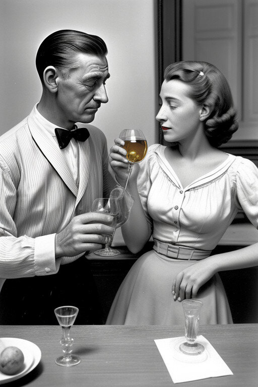 Нейросеть. Так и вбивала: Лилиан и Клерфэ пьют французский коньяк.