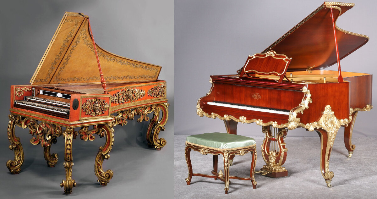 Это два разных инструмента. Слева - клавесин. Справа - рояль. Нашла картинки в похожем стиле.  Вспомните детскую игру про десять отличий. Поиск начинается... 