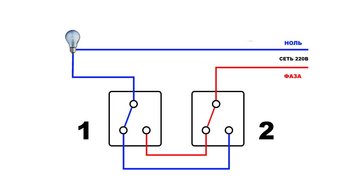 Схема выключателя света с двумя